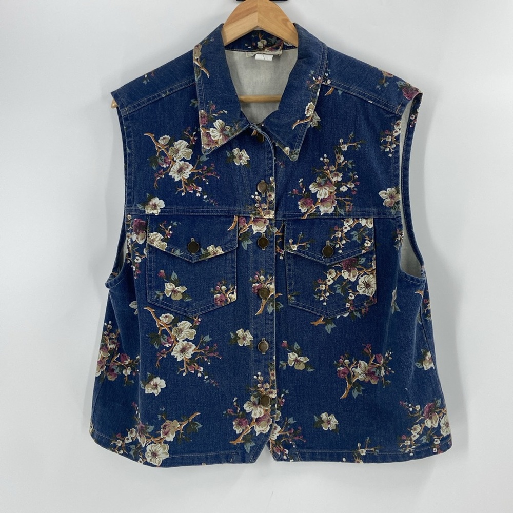 Vintage 90's Y2K Denim Western Stampede Rodeo glam florals cotton Vest boho